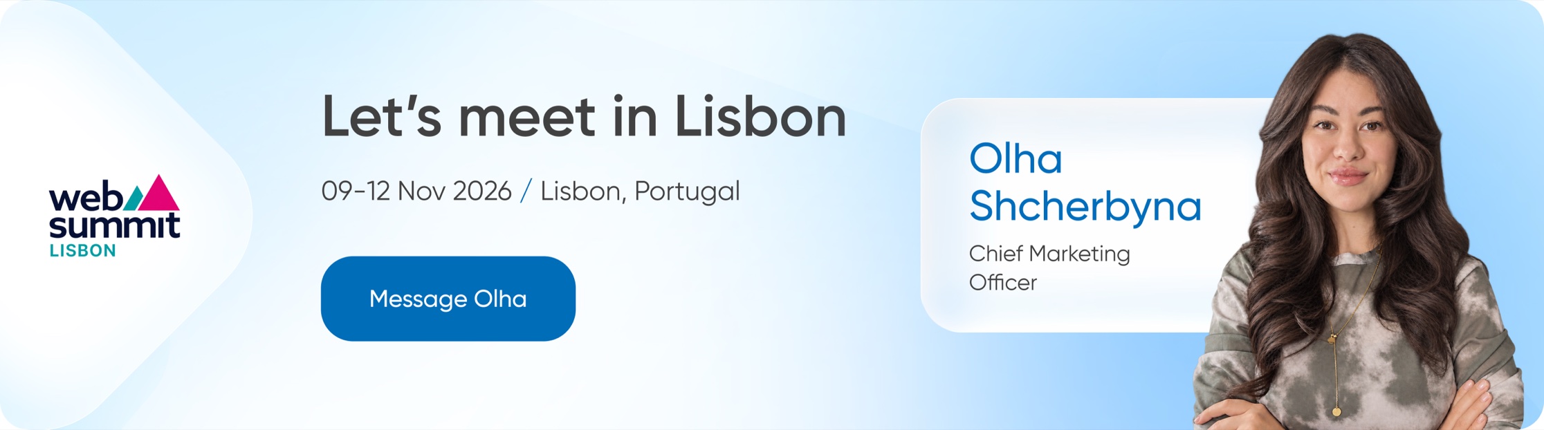 Olha Shcherbyna, Chief Marketing Officer at BSG, at Web Summit 2026 in Lisbon, 9–12 November 2026