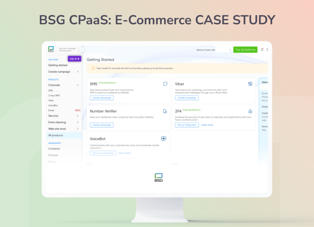 BSG CPaaS automating marketing communications for an e-commerce store
